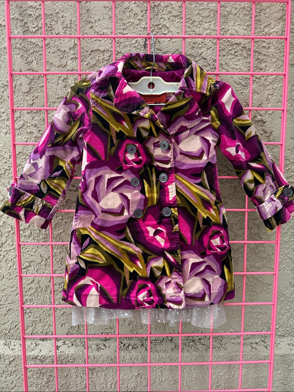 Missoni Pink and Purple Floral Double-Breasted Velvet Pea Coat